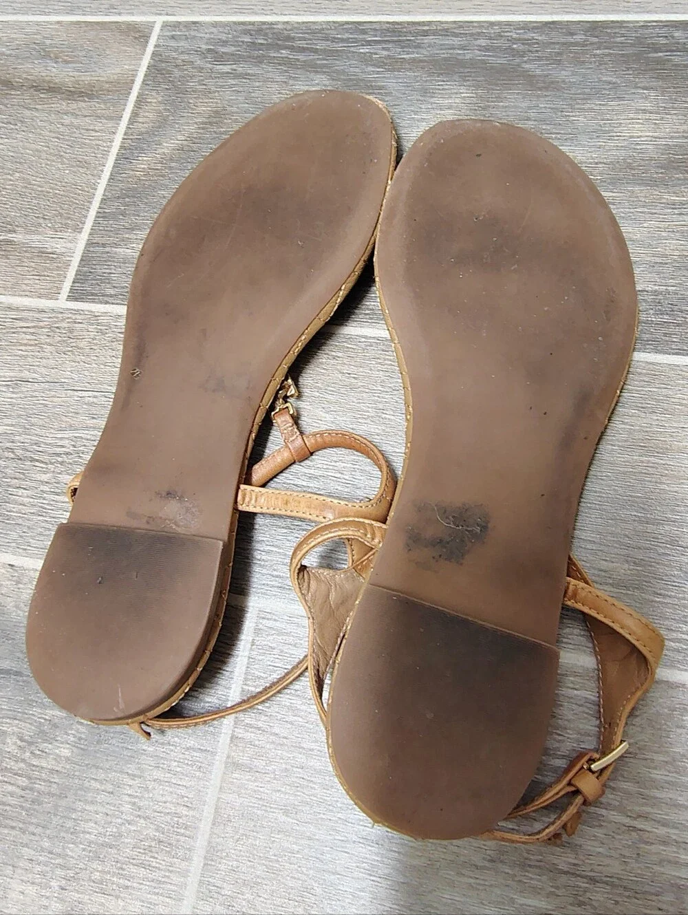 Tory Burch Quilted Tan T-Strap Sandals